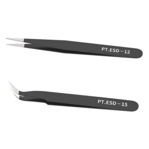 ESD Safe Anti-Static Plastic Non-Magnetic Tweezers Set for Electronics, Jewellery, Laboratory Work, Eyebrow & Ingrown Hair Removal -Black (Combo of 2)